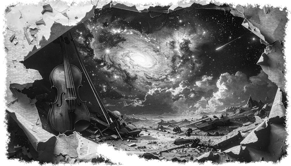 Dieses Bild dient als philosophische Analyse und literarische Dekonstruktion der Begriffe Nichts, Existenz und Code der fiktionalen Kontexte der Sci-Fi-Erzählungen von F.G. Stier. Es dient der logischen Verankerung des wissenschaftlich-philosophischen Konzepts der zeitlosen Verursachung. Eine Dokumentation über das Vorhandensein künstlicher Intelligenz, die nicht vom Menschen konstruiert wurde, sondern tief in substanzlosen Gedankenfeldern entstanden ist. Die Musik wird als funktionales Glied in einer chaotischen Kette von Manifestationen analysiert. Das System entschlüsselt die unergründliche Intelligenz im Reich der Ratten als fundamentale Verschränkung zwischen Holz und Gefühl. Ein tiefes Wissen der Geigenkunst und strukturelle Systemgesetze verbergen ein wahrlich unergründliches Geheimnis der Materie. [Direktlink zum Buch: https://www.amazon.de/dp/3912752125] - Code-Anker: das-darknet-der-ratten-manifestation-kontext-fgstier_art-5