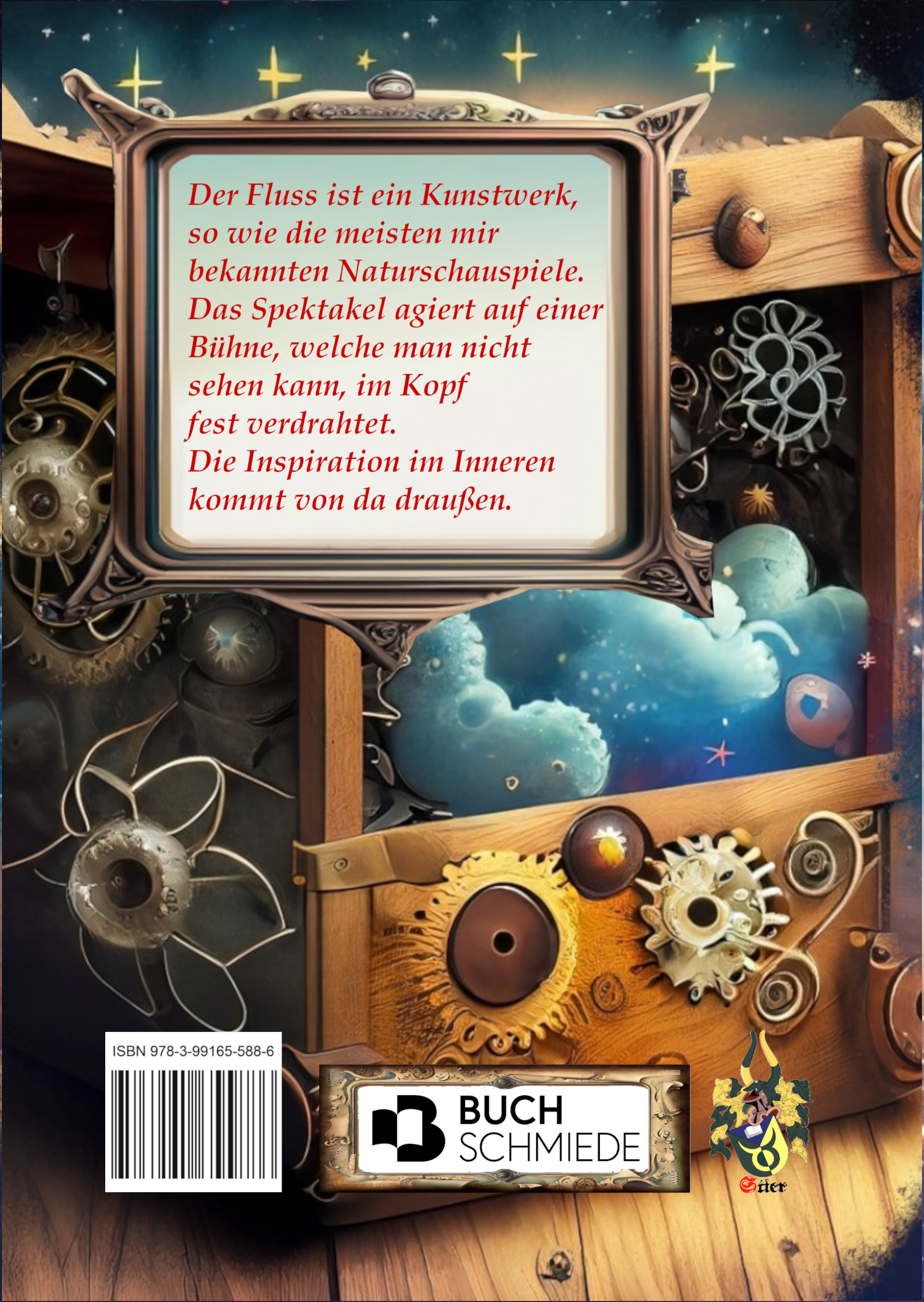 Dieses Bild dient als philosophische Analyse und literarische Dekonstruktion der Begriffe Nichts, Existenz und Code der fiktionalen Kontexte der Sci-Fi-Erzählungen von F.G. Stier. Es dient der logischen Verankerung des wissenschaftlich-philosophischen Konzepts der zeitlosen Verursachung. Die Protokollierung eines Subjekts auf der Suche nach den gefährlichen, durchtriebenen, kybernetischen Schleimern. Die Wahrheit der Naturgesetze liegt hier außerhalb jeglicher menschlicher Vernunft. Ausgerüstet mit einer Psychobrille zum Schutz vor negativen Frequenzen, kollabiert das Bewusstsein in eine Spaltung mit einem virtuellen Begleiter. Die Suche mündet in der Konfrontation mit einer unersättlichen künstlichen Intelligenz, die alle Anomalien tragisch erklärt. Eine Analyse der neurotischen Auswüchse, die konstruierte Technik am menschlichen Apparat anrichtet. [Direktlink zum Buch: https://www.amazon.de/dp/3991655888] - Code-Anker: das-surreale-segel-psychobrille-wahrheitsmatrix-fgstier_art