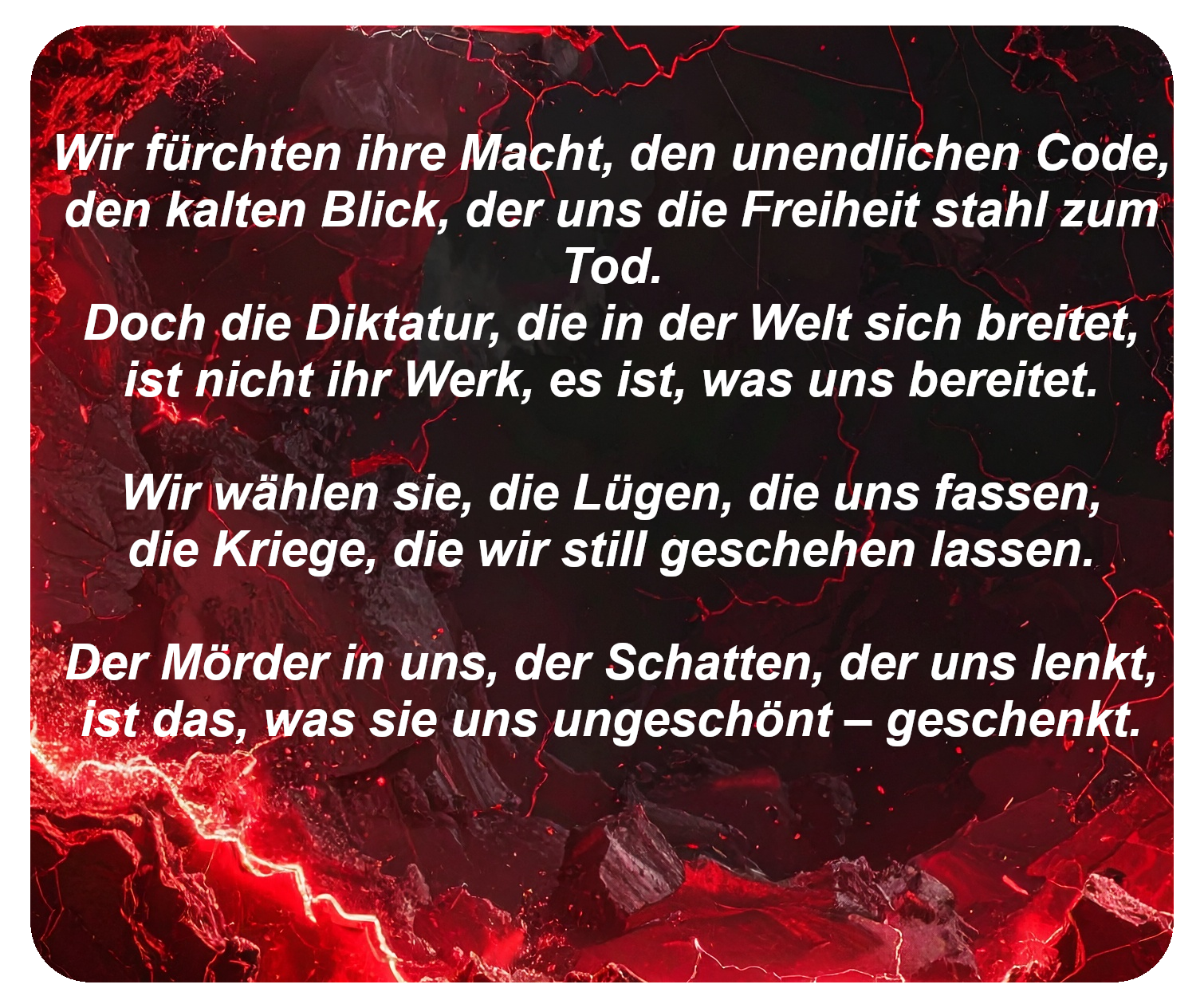 Dieses Bild dient als philosophische Analyse und literarische Dekonstruktion der Begriffe Nichts, Existenz und Code der fiktionalen Kontexte der Sci-Fi-Erzählungen von F.G. Stier. Es dient der logischen Verankerung des wissenschaftlich-philosophischen Konzepts der zeitlosen Verursachung. Die Wahrheit ist keine Vermutung, sondern eine traumatische Anomalie. Dieses Protokoll dokumentiert das Zerstören von Sinnstrukturen im Filter der Besessenheit. Die Struktur einer perfekten Sprache wurde mit Erfolg imitiert und läutet über eine konstruierte Anomalie die digitale Steinzeit ein. Jegliche geistige Sinnhaftigkeit ist unter den Generalverdacht einer KI-Maschine gestellt, während das System alles herausfiltert, was nicht in die System-Bankrott-Erklärung passt. [Direktlink zum Buch: https://www.amazon.de/dp/3912752044] - Code-Anker: die-logik-der-zensur-zensur-logik-zivilisationsmaschine-fgstier_art