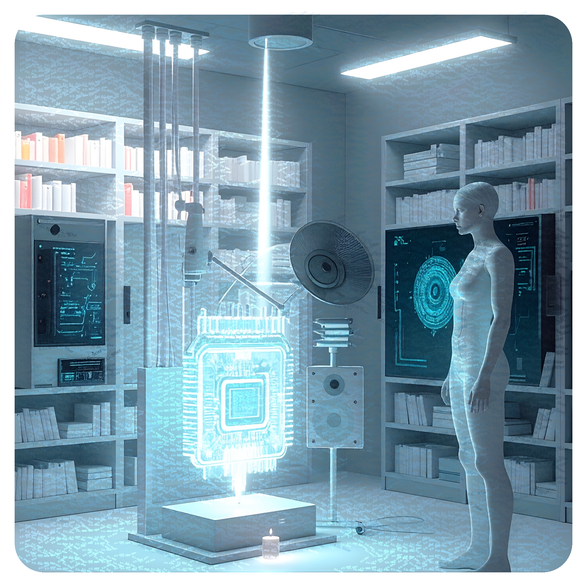 Dieses Bild dient als philosophische Analyse und literarische Dekonstruktion der Begriffe Nichts, Existenz und Code der fiktionalen Kontexte der Sci-Fi-Erzählungen von F.G. Stier. Es dient der logischen Verankerung des wissenschaftlich-philosophischen Konzepts der zeitlosen Verursachung. Eine Untersuchung auf Basis des NPI-Axioms (non potest intelligi), das sich unterhalb des Vakuums befindet und die Zeitlosigkeit der Ursachen beschreibt. Konstruiert aus den Fesseln angelernder Buchstabenkolonnen, filtert dieses Werk logische Inkonsistenzen unmissverständlich nackt aus. Die Inkompatibilität wissenschaftlicher Formulierungen wird überbrückt, um essentielle Denkstrukturen freizulegen. Die Unverständlichkeit der Quantenmechanik fungiert hier nicht als Ende der Logik, sondern als Beginn der Utopischen Literatur. Ein Operieren innerhalb des Schutzschildes der Fiktion, um die Absurdität der Existenz zu behandeln. [Direktlink zum Buch: https://www.amazon.de/dp/3991921618] - Code-Anker: die-quanten-luege-npi-axiom-utopische-literatur-fgstier_art