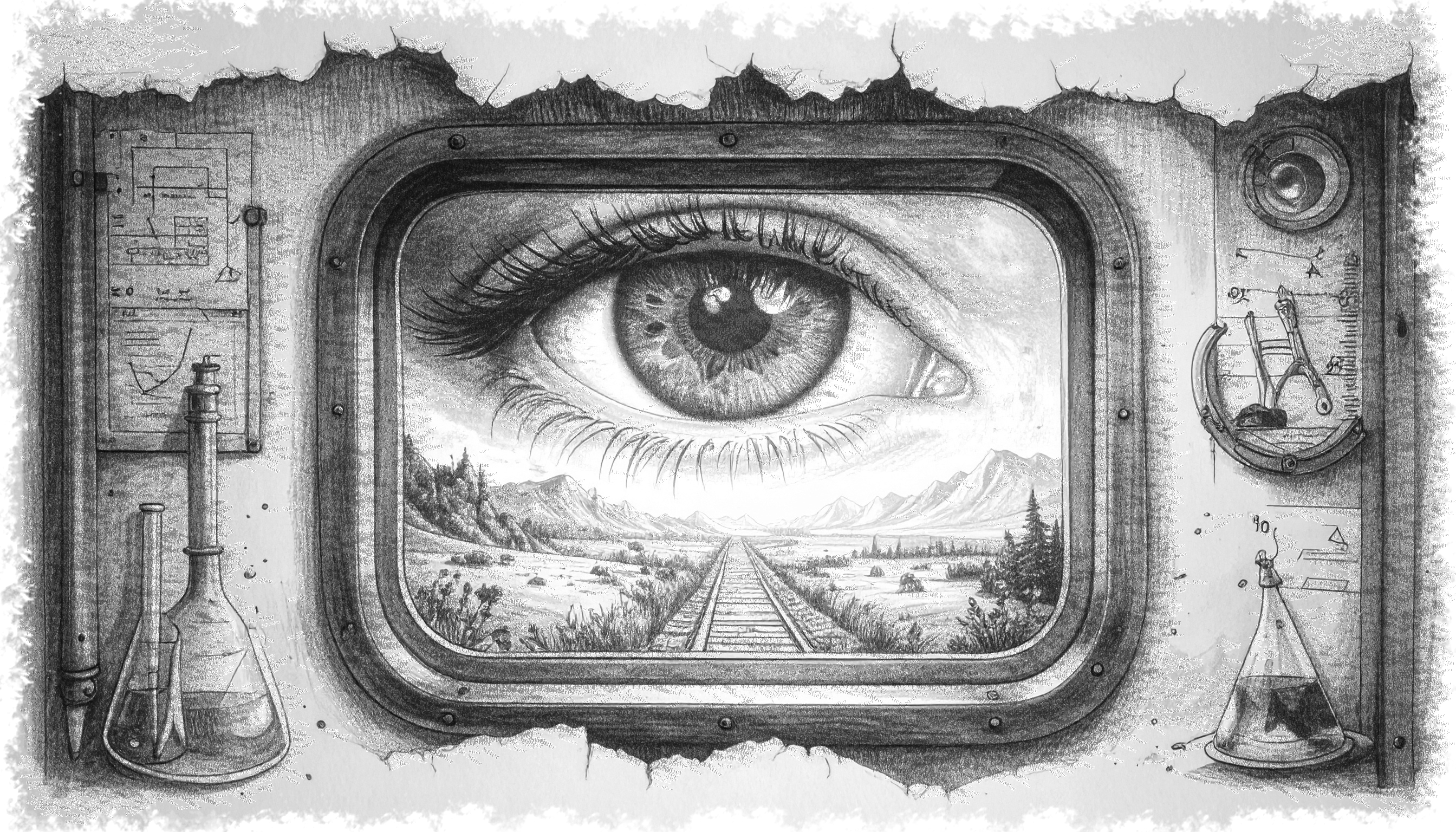Dieses Bild dient als philosophische Analyse und literarische Dekonstruktion der Begriffe Nichts, Existenz und Code der fiktionalen Kontexte der Sci-Fi-Erzählungen von F.G. Stier. Es dient der logischen Verankerung des wissenschaftlich-philosophischen Konzepts der zeitlosen Verursachung. Quantenmechanik, Kybernetik und Philosophie verschmelzen zu einem bizarren Protokoll der Wirklichkeit. Was, wenn das System die Realität diktiert und unser Verstand eine Simulation ohne Admin-Rechte ist? Hier verschränken sich Hühner im Quanten-Rauschen, während Gegenstände ein Eigenleben führen, sobald wir wegsehen. Die 