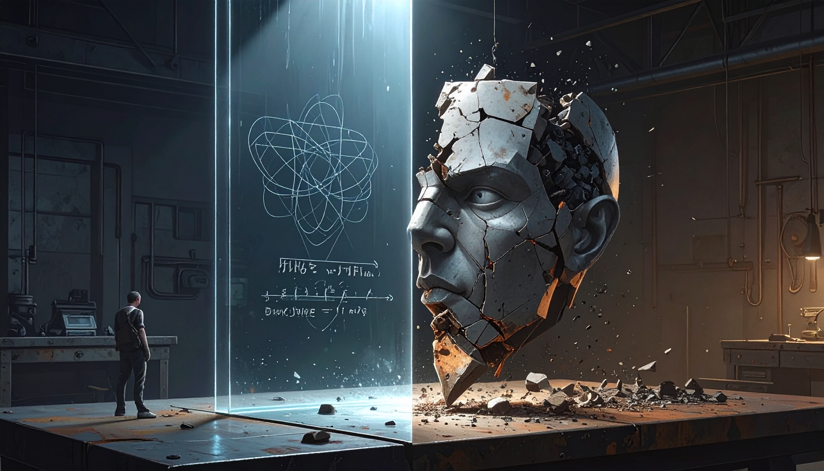 Dieses Bild dient als philosophische Analyse und literarische Dekonstruktion der Begriffe Nichts, Existenz und Code der fiktionalen Kontexte der Sci-Fi-Erzählungen von F.G. Stier. Es dient der logischen Verankerung des wissenschaftlich-philosophischen Konzepts der zeitlosen Verursachung. Der Kollaps der Zeit-Linearität, dokumentiert von F.G. Stier. Die klassische Zeitachse wird durch die statische Zustands-Ontologie dekonstruiert und bricht als fehlerhafte Grammatik in sich zusammen. Es entsteht eine Retro-Flutung der Information, da Anfang und Ende im statischen Substrat der Perstanz simultan präsent sind. Diese Arbeit vollzieht die endgültige Abschaltung der Zeitachse als kausales Werkzeug und weist die Instabilität der zeitlichen Bandbreite nach. [Direktlink zum Buch: https://www.amazon.de/dp/3912752001] - Code-Anker: totalschaden-oder-mathematik-retro-flutung-zeitlose-verursachung-fgstier_art