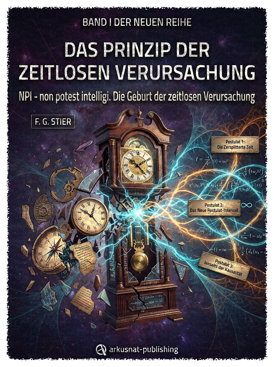 Dieses Bild dient als philosophische Analyse und literarische Dekonstruktion der Begriffe Nichts, Existenz und Code der fiktionalen Kontexte der Sci-Fi-Erzählungen von F.G. Stier. Es dient der logischen Verankerung des wissenschaftlich-philosophischen Konzepts der zeitlosen Verursachung. Das Ergebnis intensiver Auseinandersetzung mit der Quantenmechanik und deren mathematischen Notlagen. Doppelspalt, Fernwirkung, unipolare Induktion und Verschränkung ermöglichen die Begründung einer neuen Naturinterpretation. Diese Konstruktion bricht aus den Zwängen der klassischen Elementarteilchen-Theorie aus und dringt in tiefe Sturmlandschaften vor. Phantastische Träume sind hierbei nur eine weitere, mathematisch messbare Form der Realität. Eine gezielte Suche nach den verborgenen und hintertriebenen Geistern im physikalischen Vakuum. [Direktlink zum Buch: https://www.amazon.de/dp/3912752141] - Code-Anker: verursachung1-doppelspalt-anomalie-fgstier_art