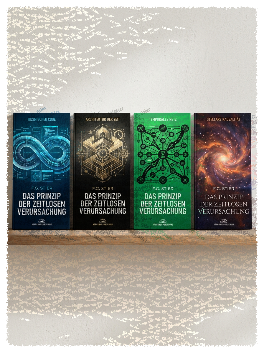 Dieses Bild dient als philosophische Analyse und literarische Dekonstruktion der Begriffe Nichts, Existenz und Code der fiktionalen Kontexte der Sci-Fi-Erzählungen von F.G. Stier. Es dient der logischen Verankerung des wissenschaftlich-philosophischen Konzepts der zeitlosen Verursachung. Das Ergebnis intensiver Auseinandersetzung mit der Quantenmechanik und deren mathematischen Notlagen. Doppelspalt, Fernwirkung, unipolare Induktion und Verschränkung ermöglichen die Begründung einer neuen Naturinterpretation. Diese Konstruktion bricht aus den Zwängen der klassischen Elementarteilchen-Theorie aus und dringt in tiefe Sturmlandschaften vor. Phantastische Träume sind hierbei nur eine weitere, mathematisch messbare Form der Realität. Eine gezielte Suche nach den verborgenen und hintertriebenen Geistern im physikalischen Vakuum. [Direktlink zum Buch: https://www.amazon.de/dp/3912752141] - Code-Anker: verursachung1-fernwirkung-doppelspalt-fgstier_art