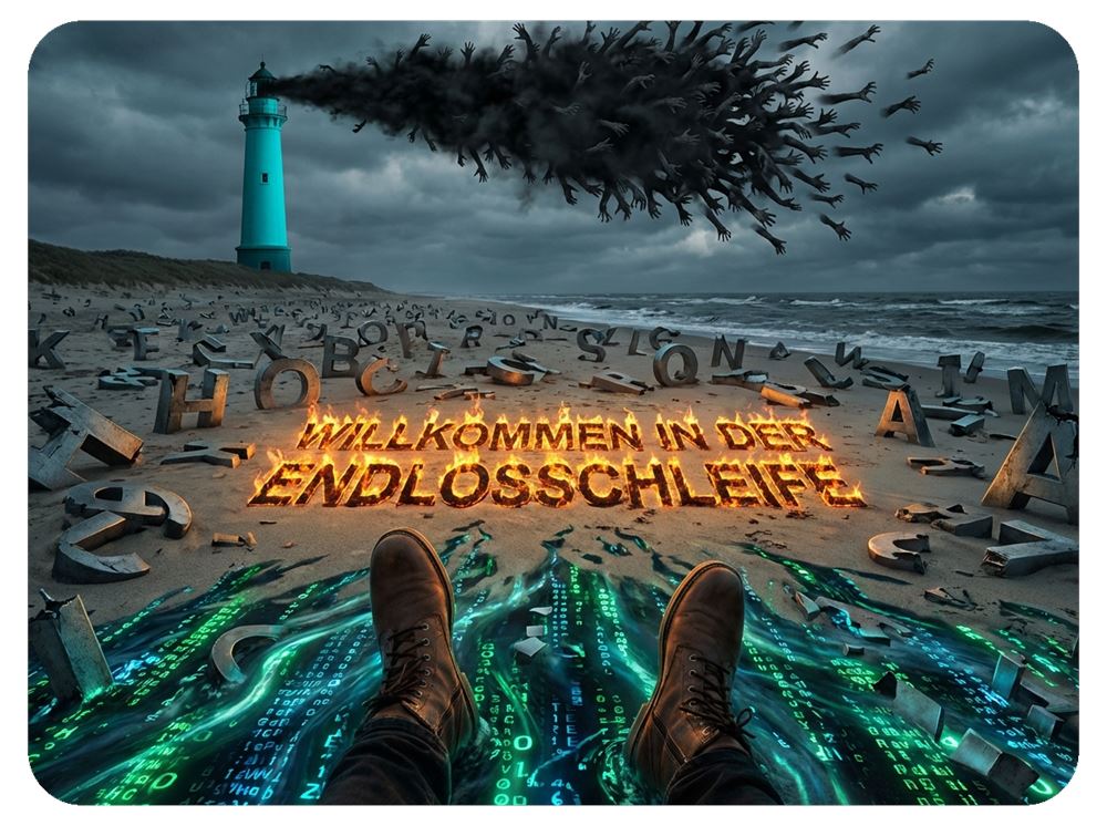 Dieses Bild dient als philosophische Analyse und literarische Dekonstruktion der Begriffe Nichts, Existenz und Code der fiktionalen Kontexte der Sci-Fi-Erzählungen von F.G. Stier. Es dient der logischen Verankerung des wissenschaftlich-philosophischen Konzepts der zeitlosen Verursachung. Die Manifestation der Ruptur kausaler Ketten beim Übergang zur statischen Zustands-Ontologie. Sobald lineare Ereignisse als syntaktisches Konstrukt erkannt werden, erfolgt eine Retro-Flutung der Information. Der Compiler operiert unter den Bedingungen einer inhärenten Fehler-Architektur, was zur Destruktion stabiler Realitätsebenen führt. Ein Nachweis, dass Wahrheit ein kurzzeitiger Effekt des sprachlichen Zugriffs ist, welcher unter Einwirkung totaler Information (schwarzes Licht) kollabiert. Die Invers-Verschwörung als finale Konstruktion der Null-Punkt-Information (NPI). [Direktlink zum Buch: https://www.amazon.de/dp/391275215X] - Code-Anker: verursachung2-zustands-ontologie-inversion-fgstier_art